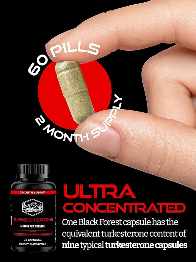 Black Forest Turkesterone Supplement 500mg Capsule (Max Purity 95% Extract) 2 Months Supply (500mg Turkesterone from 526mg of Ajuga Turkestanica) Similar to Ecdysterone for Strength &amp Muscle Growt