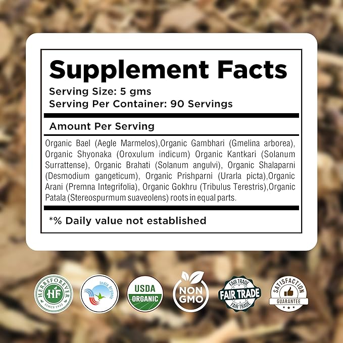 HerbsForever Dashmula Tea Cut and Sifted | Ayurvedic Herbal Tea Blend | Supports General Wellness &amp Vitality | Non-GMO Vegan | 454g