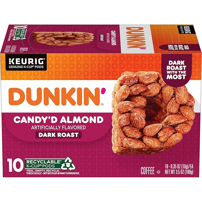 Dunkin' Candy'd Almond Dark Roast Flavored Coffee 10 Keurig K-Cup Pods