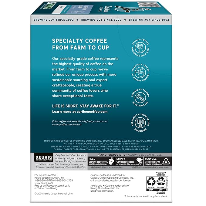 Caribou Coffee Lakeshore Blend Keurig Single-Serve K-Cup Pods Medium Roast 24 Count (Pack of 4)