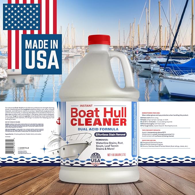[1 Galllon] Instant Boat Hull Cleaner - Made in USA - Powerful Dual Acid Formula Easily Removes Scum Lines Rust Stains Hard Waterlines &amp More from Fiberglass Gelcoat &amp Painted Boat Surface