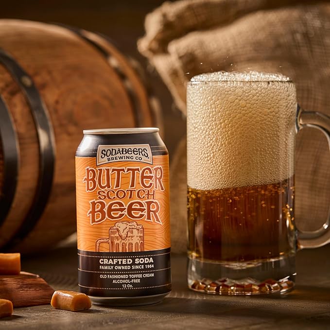 Butterscotch Beer | SodaBeers Brewing Co | Alcohol-Free Gluten-Free Crafted Sodas Made With Natural Flavors and Real Sugar Refreshing Fruit Beverages (12 Cans)