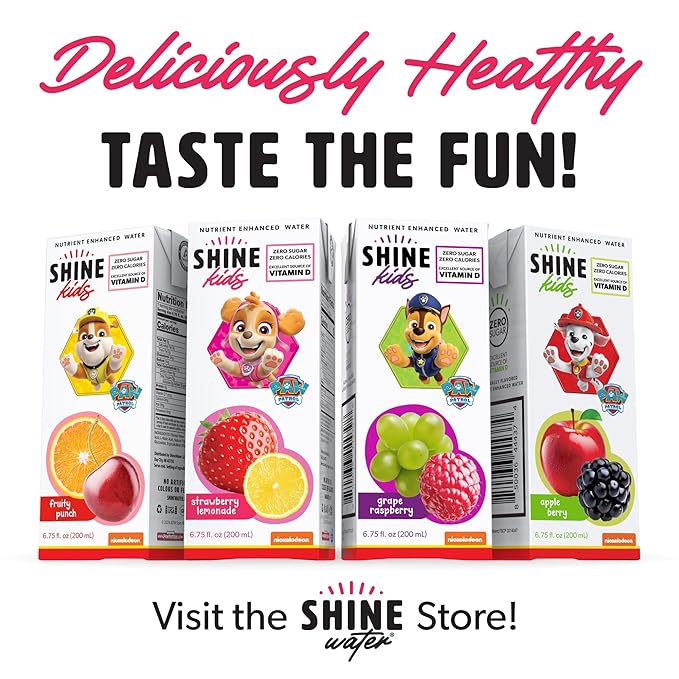 Shine Water x Paw Patrol Strawberry Lemonade Kids Juice Boxes with Vitamin D 32-Pack | No Added Sugar | Naturally Flavored Drinks for Kids | Vegan Gluten Free Zero Calorie Hydration