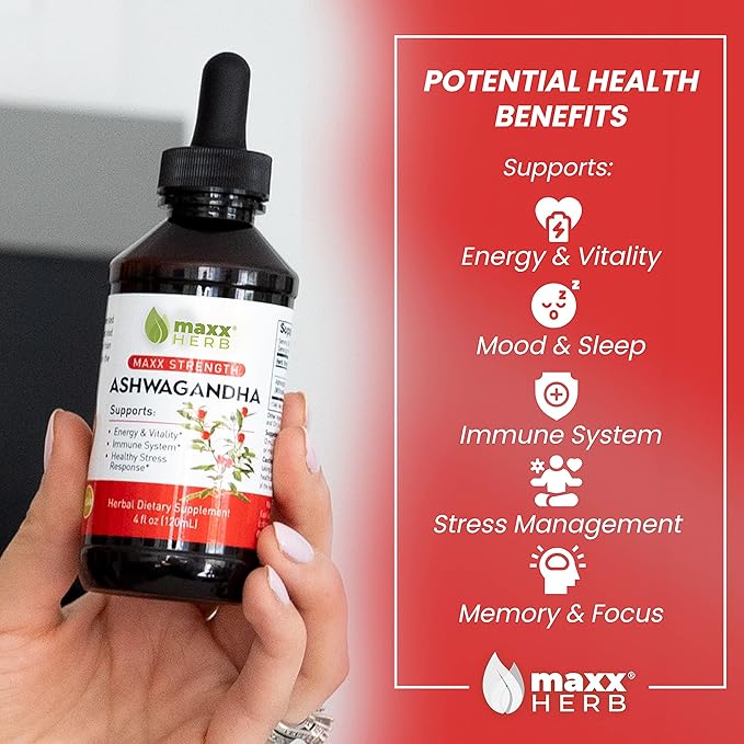 Maxx Herb Ashwagandha Extract – Max Strength Liquid Tincture Absorbs Better Than Capsules or Powder - for Stamina Memory and Immune Support – 4 Bottles 4 Oz Each (240 Servings)