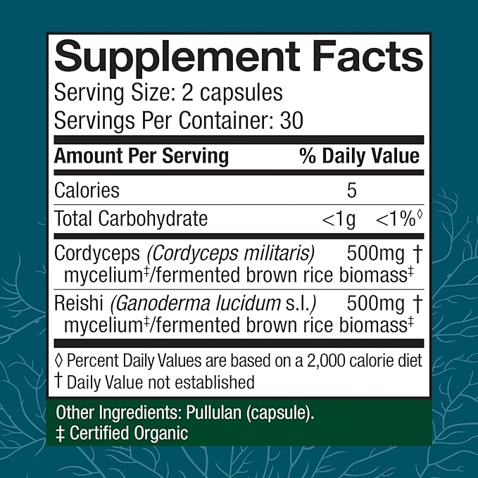Host Defense CordyChi Capsules - Energy &amp Immune Support Supplement - Cordyceps &amp Reishi Mushroom Supplement for Relaxation &amp Respiratory Support - Aids Against Tiredness - 60 Capsules (30