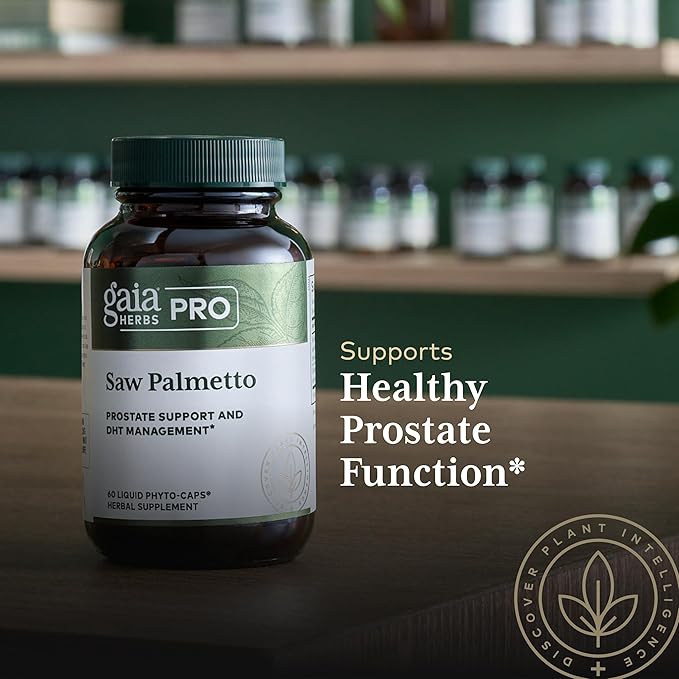 GAIA HERBS PRO Saw Palmetto PRO - Healthy Prostate Gland Support Supplement* - Herbal Supplement with Saw Palmetto &amp Sunflower Seed - Vegan Gluten-Free Soy-Free - 60 Liquid Phyto-Caps (60 Servin
