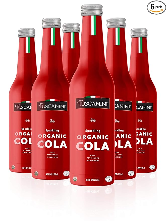 Tuscanini Authentic Organic Cola Soda 9.3oz (6 Pack) Naturally Caffeine Free Elegant Glass Bottle Great Tasting Chemical Free