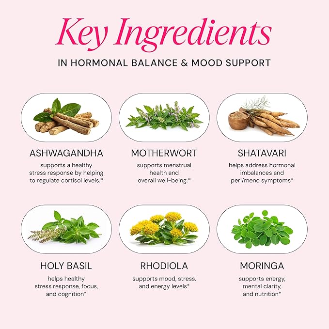 Ayurvedic Hormone Balance for Women | Cortisol Reducer | Mood Energy &amp Sleep Support | Regulates Estrogen | Stress Relief | Ashwagandha Rhodiola &amp Shatavari | Made in USA | 60 Ct. - OSH We