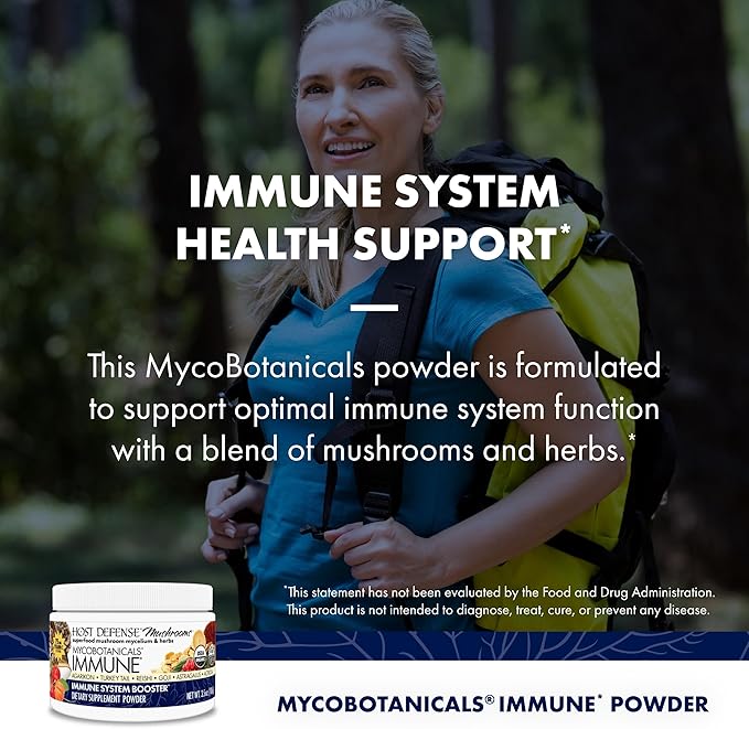 Host Defense MycoBotanicals Immune* Powder - Immune System Powder - Immune &amp Gut Health Support Supplement - Herbal Powder Supplement with Chaga Reishi &amp Turkey Tail - 3.5 oz (32 Servings)*