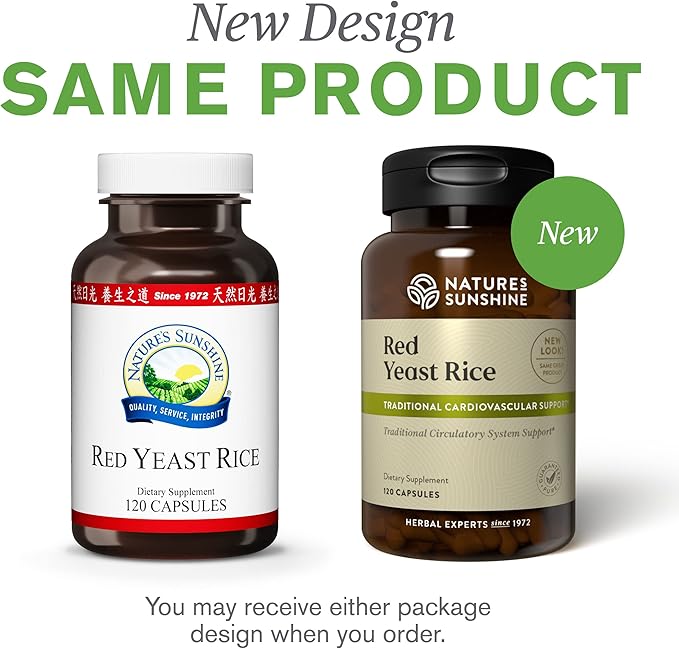 Nature's Sunshine Red Yeast Rice 120 Capsules Kosher | Helps Support The Production of Good Cholesterol in The Liver and Supports The Circulatory System