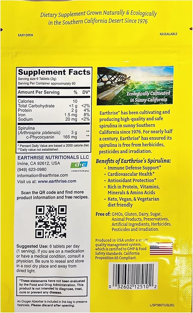 Earthrise Superfood 100% California Grown Spirulina 500mg Tablets (360 Count) Natural Premium Spirulina Vegan Gluten Free Keto Friendly Non -GMO High in Vitamins &amp Minerals