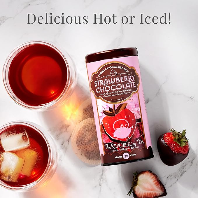 The Republic of Tea – Strawberry Cuppa Chocolate Tea Bags Low-Caffeine 250 Servings