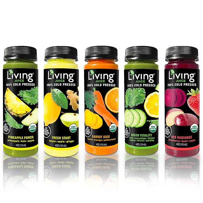O2 Living Juice Cold Pressed Drink - Carrot Kick Organic Juice Variety Pack - No Added Sugar or Water Naturally Sweetened from Fruits Rich in Nutrients &amp Vitamins - 12oz (6-Pack) + 4oz (5-Pack)