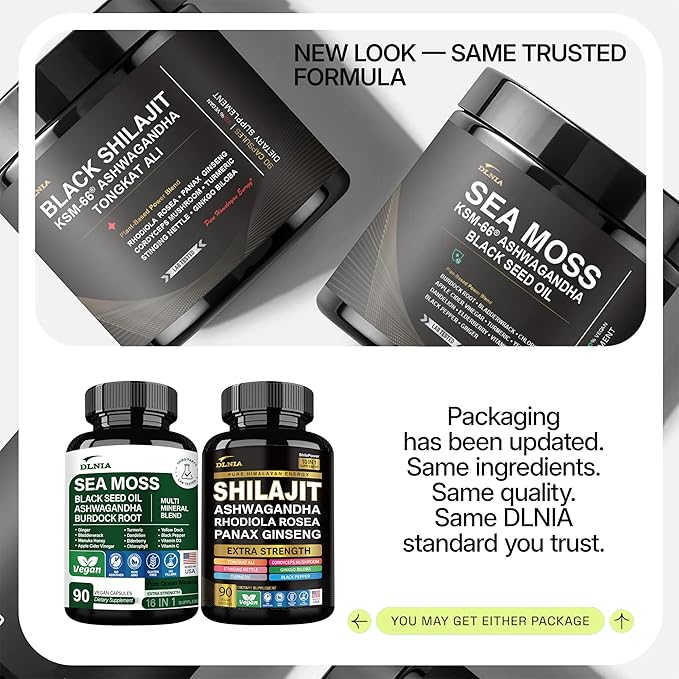 Shilajit 9000mg Sea Moss 17500mg Ginger &amp Black Seed Oil 4000mg Ashwagandha 5000mg Rhodiola Rosea 1000mg Panax Ginseng 1500mg All in 1 Supplement - Sea Moss &amp Shilajit Vitality Bundle