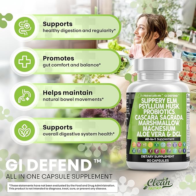 Clean Nutraceuticals Slippery Elm Psyllium Husk Pre Probiotic Digestive Gut Health Supplement with Aloe Vera Cascara Sagrada Marshmallow Root DGL Licorice Senna Extract (Pack of 2)