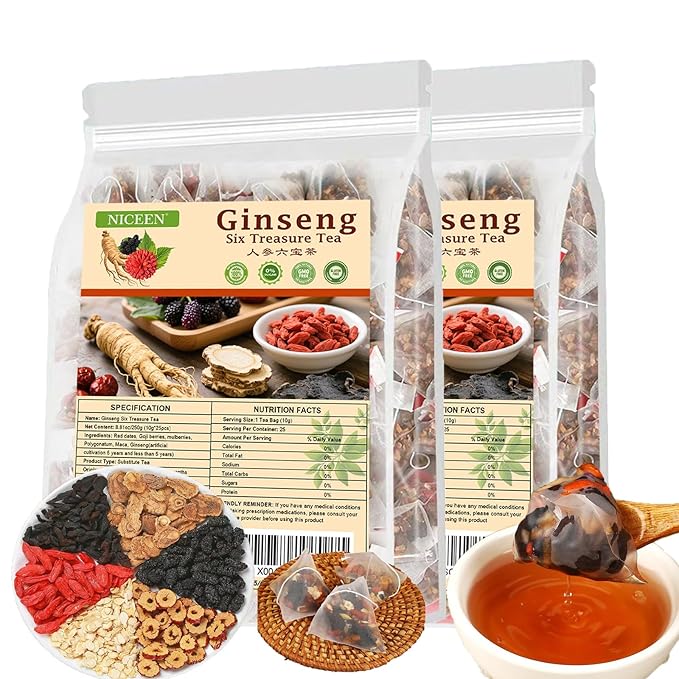 kidney Tea Formula Ginseng Six Treasure Tea 6 Precious Ingredients Formula for Kidney Detox Natural Ginseng Five Treasures Teabag for Women &amp Men No Additives Sugar&ampCaffeine (50 Pcs 2 Bags