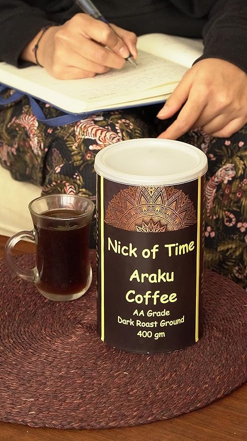 Nick of Time Indian Ground Coffee Powder from Araku Valley | Tribal Coffee | 100% Arabica AA Grade Dark Roast | Bold and Flavorful with Rich Aroma (400g|14.10 oz)
