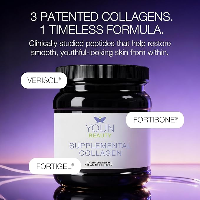 YOUN Beauty Supplemental Collagen Powder by Holistic Plastic Surgeon Dr. Anthony Youn 30 Servings (Unflavored) – Fortigel Fortibone &amp Verisol Multi-Collagen Peptides for Skin Health