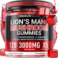 Lions Mane Gummies Sugar Free – 120 Gummies for Clarity &amp Brain Nutrition Support - Lion's Mane Mushroom 3000mg with Ashwagandha &amp L-Theanine – Brain &amp Mood Supplement – Focus Memory Cal