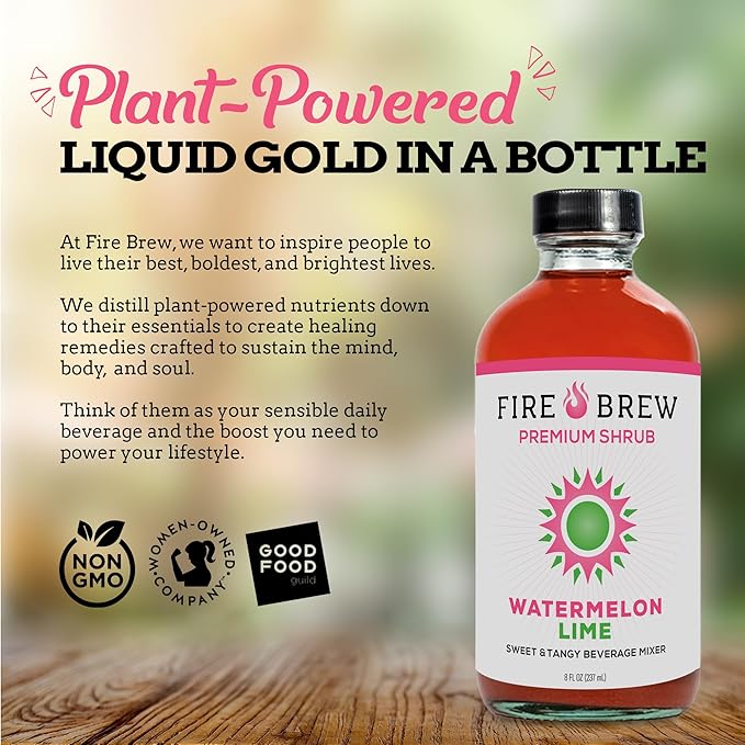 Fire Brew Premium Shrub – Watermelon Lime Shrub | 16 Concentrated Servings of Organic Ingredients for Bright Sweet Tart Flavor with Watermelon Lime Peppermint and Honey – 8oz