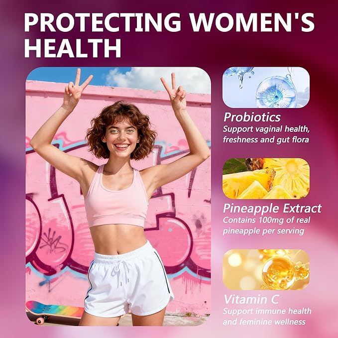 Nuora Feminine Balance Gummies Premium Feminine Balance Gummies Vegan Hawaiian Pineapple Vaginal Health Support Gluten-Free 60 Gummies (1)