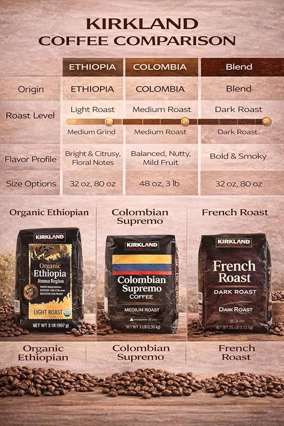 Kirkland Signature Organic Ethiopia Whole Bean Coffee Light Roast (32 Ounce)