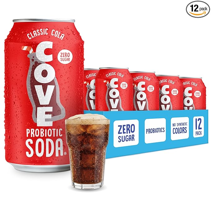 Cove Probiotic Soda Zero Sugar Better-For-You Alternative - Refreshing Delicious Probiotic Drink No Synthetic Colors &amp Caffeine Free - Classic Cola 12 Pack