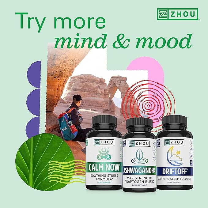 ZHOU Brain &amp Energy Support Bundle - Nootropic Brain Supplement for Memory &amp Focus 200mg L-Theanine &amp 100mg Caffeine Pills Natural Caffeine Boost - Energy + Focus (60 Caps) &amp Neuro-P