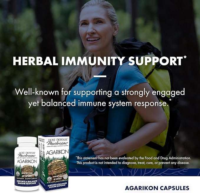 Host Defense Agarikon Capsules - Immune System Support Supplement - Mushroom Supplement to Aid Immune Functions &amp Cell Strength - Herbal Dietary Supplement - 60 Capsules (60 Servings)*
