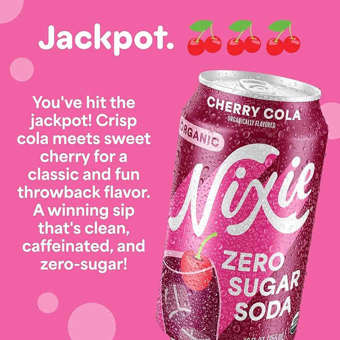 Nixie Organic Zero Sugar Soda Cherry Cola &amp Ginger Ale 0 Sugar 0 Calories Healthy Soda Pop Non-GMO 12oz Cans (24 Pack)