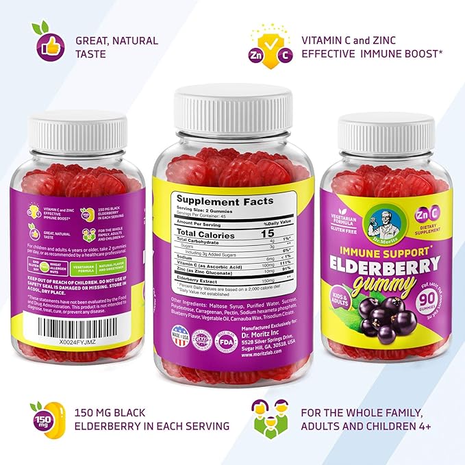 DR. MORITZ Elderberry Gummies for Kids and Toddlers (Elderberry Gummies (Kids &amp Adults) - 90 Count)