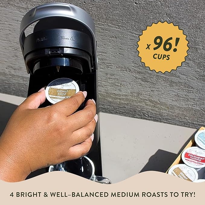 Angelino's Coffee - Medium Roast Coffee Pods Variety Pack 96 Count - Includes Breakfast Blend Colombian Nariño Hawaiian Blend Donut Shop Single Serve Coffee Pods for Keurig K-Cup Brewers