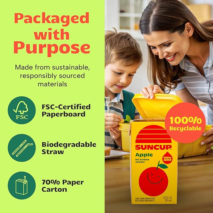SunCup 100% Juice Boxes for Kids | No Added Sugar No Dyes No Preservatives | Trusted in Schools Across 49 States | Bulk Pack with Straw | 4.23 oz (40 Pack) Apple