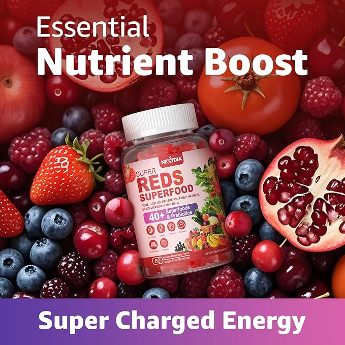 Super Greens &amp Reds Gummies Daily Greens &amp Polyphenol Superfood Superfood Fruits and Veggies Gummies with Super Fruits and Berries Powerful Antioxidants and Polyphenols Supports Energy 12