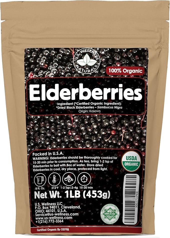 Elderberries – 1lb (Real Wild Harvest) | 100% USDA Certified Organic | Bulk Black Dried Elderberry | for Making Elder Syrup Gummies Tea - Raw Vegan Sambucus Nigra