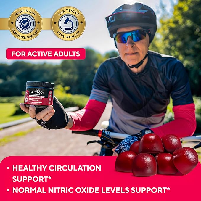 Beet Root Gummies – Beetroot Supplement with CoQ10 Grape Seed Vitamin C B12 &amp B3 – Nitric Oxide Gummies for Circulation Support – Beet Supplement for Energy &amp Immune Support – 60 Beets Chew