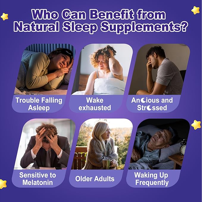 Melatonin Free Sleep Gummies with Magnesium Glycinate GABA 5-HTP L-Theanine Valerian Chamomile Lemon Balm Vitamin D3 &amp B6 - Hormone &amp Drug- Free Non-Habit FormingSugar Free