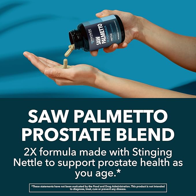 Saw Palmetto with Stinging Nettle Capsules - 2X Prostate Support Supplement for Men’s Health - 120 Count - DHT Blocker for Urinary Tract Function and Hair - Vegan Non-GMO - 2 Month Supply