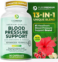 PurePremium Blood Pressure Supplements with Hawthorn Berry Hibiscus Garlic &amp Vitamin B12- Nitric Oxide Supplement for Normal Heart Health Circulation Health &amp Blood Pressure Support - 90ct