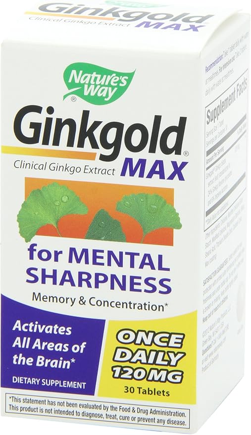 Nature's Way Ginkgold Max Advanced Ginkgo Extract for Mental Sharpness 1x Daily 120 mg 30 Count