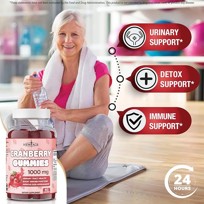 NEW AGE Cranberry Gummies Urinary Tract Health Gummies 1000mg - Supports Bladder Kidney UTI - Vegetarian (Cranberry 120 Count)