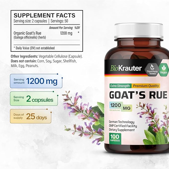 BIO KRAUTER® Goats Rue for Breastfeeding - Pure Vegan Lactation Supplement - Goat’s Rue 100 Capsules 1200 mg per Serving - Natural Supplements for Women - No Fillers Non-GMO 25-Day Supply