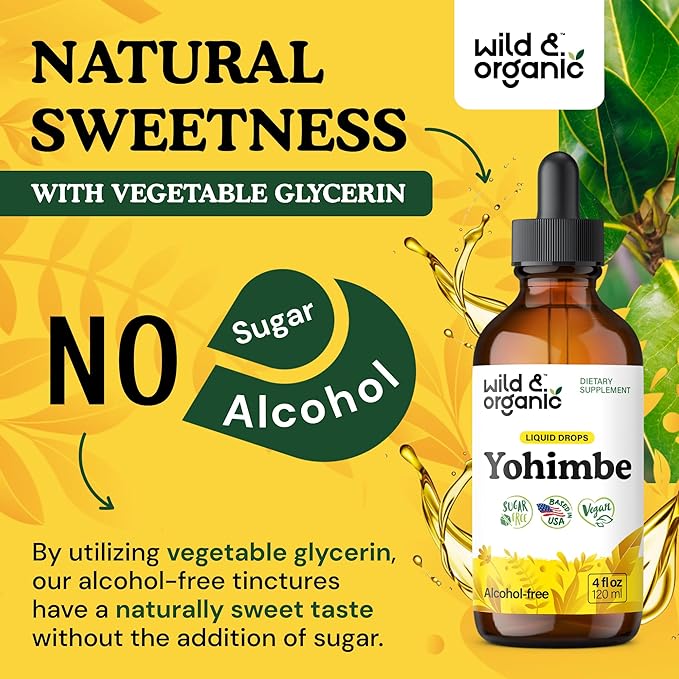 Wild &amp Organic Yohimbe Supplements for Men &amp Women - 5 mg Yohimbine Extract Tincture - Alcohol-Free Yohimbe Bark Drops - Vegan Non-GMO &amp Sugar-Free - 4 fl oz