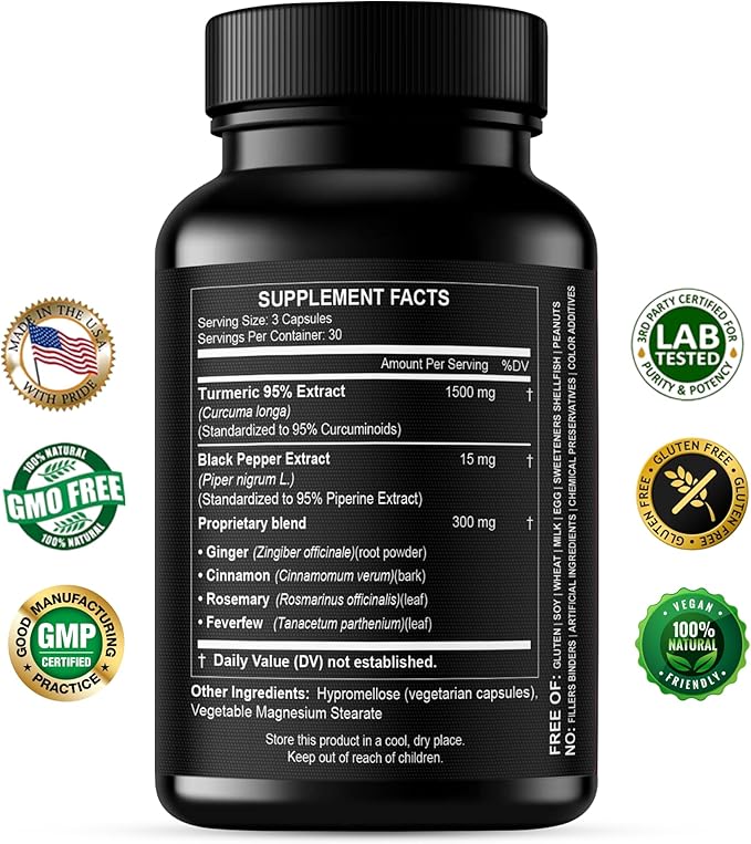 Turmeric Curcumin Extract 1500mg – Full Dose of 95% Curcuminoids with Black Pepper Ginger &amp Cinnamon – High Absorption Turmeric Supplement – Non-GMO Natural Capsules