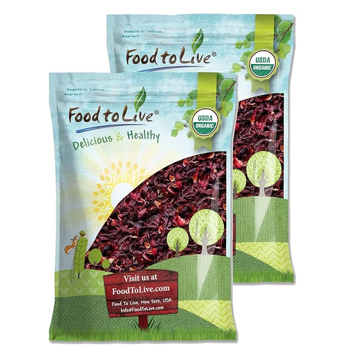 Food to Live Organic Hibiscus Flowers 3 Pounds – Whole Petals. Great for Herbal Tea. Non-GMO. Caffeine-free. Good Source of Vitamin C. Bulk. Kosher