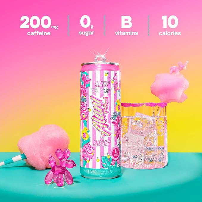 Alani Nu COTTON CANDY Sugar Free Low Calorie Energy Drinks 200mg Caffeine Biotin B Vitamins Zero Sugar 10 Calories 12 Fl Oz Cans 24 Pack
