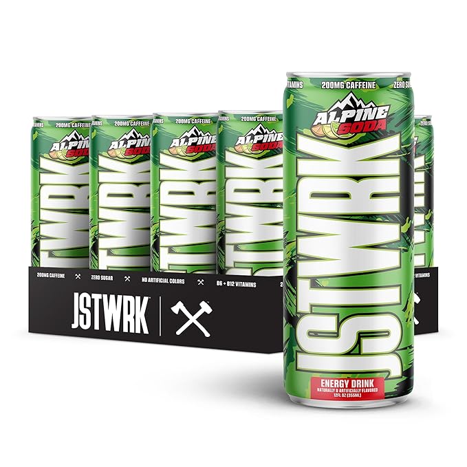 JST WRK Energy Drink - 12-Pack Sugar-Free Zero Calories No Sugar Alcohols 12 Fl Oz. 200 milligrams Caffeine (Alpine Soda)