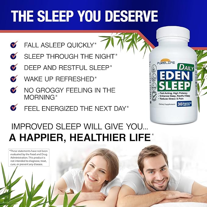 Eden Daily Sleep [New GABA Free Formula] – Fall Asleep Faster Relax Your Body Promote Deep and Restful Sleep (30 Vegan Capsules)