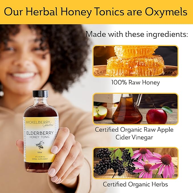 Mickelberry Gardens Elderberry Honey Tonic Sambucus Syrup Black Elderberry - Immune Support for Adults and Kids 8 Ounces (Pack of 2)
