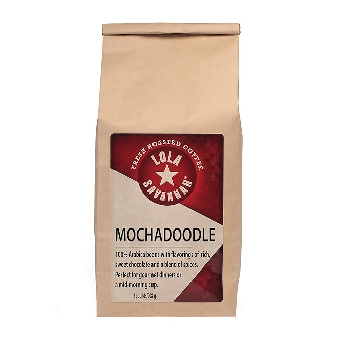 Lola Savannah Mochadoodle Ground Coffee - Roasted Arabica Beans with Sweet Chocolate &amp Subtle Spices | Caffeinated | 2lb Bag